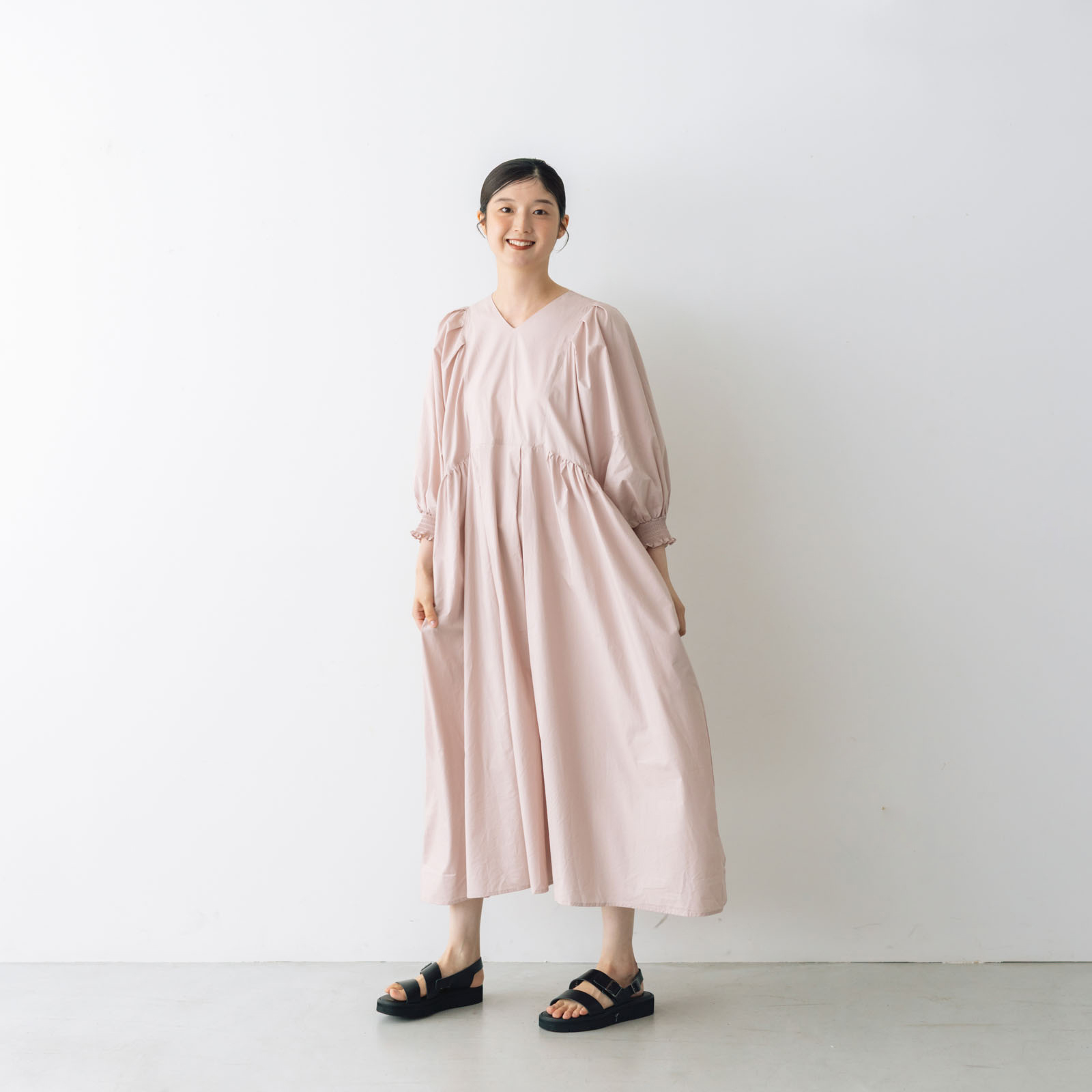 【ちゅら】アトリエアンワン　コットンタイプライタータックワンピースエクリュ 美品】アトリエアンワン コットンタイプライタータック